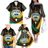 Kuwait Hawk of Quraish With Al Sadu Pattern Personalized Family Matching Off Shoulder Long Sleeve Dress and Hawaiian Shirt - Wonder Print Shop
