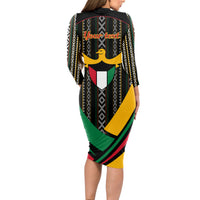 Kuwait Hawk of Quraish With Al Sadu Pattern Personalized Long Sleeve Bodycon Dress - Wonder Print Shop