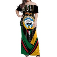 Kuwait Hawk of Quraish With Al Sadu Pattern Personalized Off Shoulder Maxi Dress - Wonder Print Shop
