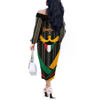 Kuwait Hawk of Quraish With Al Sadu Pattern Personalized Off The Shoulder Long Sleeve Dress - Wonder Print Shop