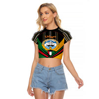 Kuwait Hawk of Quraish With Al Sadu Pattern Personalized Raglan Cropped T Shirt - Wonder Print Shop