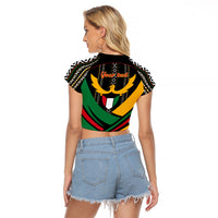 Kuwait Hawk of Quraish With Al Sadu Pattern Personalized Raglan Cropped T Shirt - Wonder Print Shop