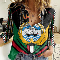 Kuwait Hawk of Quraish With Al Sadu Pattern Personalized Women Casual Shirt - Wonder Print Shop