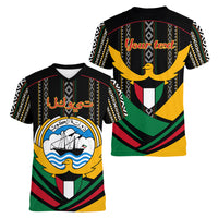 Kuwait Hawk of Quraish With Al Sadu Pattern Personalized Women V Neck T Shirt - Wonder Print Shop