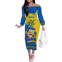 Ukraine Ukraine Folk Patterns Unity Day Personalized Family Matching Off Shoulder Long Sleeve Dress and Hawaiian Shirt - Wonder Print Shop