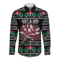 Pink Pierogi Flowers Over Dumplings Long Sleeve Button Shirt