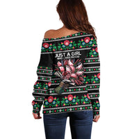 Pink Pierogi Flowers Over Dumplings Off Shoulder Sweater
