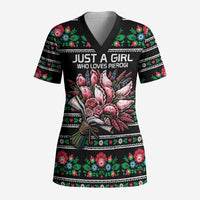 Pink Pierogi Flowers Over Dumplings Scrub Top