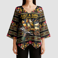 Gold Pierogi Flowers Over Dumplings Kimono Sleeve Blouse