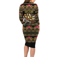 Gold Pierogi Flowers Over Dumplings Long Sleeve Bodycon Dress