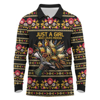 Gold Pierogi Flowers Over Dumplings Long Sleeve Polo Shirt