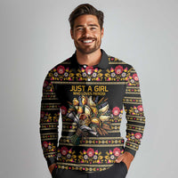 Gold Pierogi Flowers Over Dumplings Long Sleeve Polo Shirt