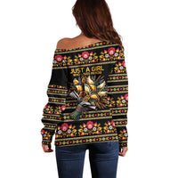 Gold Pierogi Flowers Over Dumplings Off Shoulder Sweater