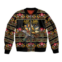Gold Pierogi Flowers Over Dumplings Sleeve Zip Bomber Jacket