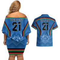 Custom Afghanistan Cricket Couples Matching Off Shoulder Short Dress and Hawaiian Shirt Afghan Coat Of Arm with Special Flag LT9 - Wonder Print Shop