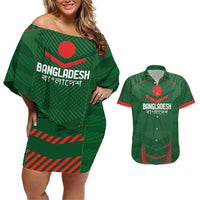 Custom Bangladesh Cricket Couples Matching Off Shoulder Short Dress and Hawaiian Shirt Go Tigers Sporty Version LT9 - Wonder Print Shop