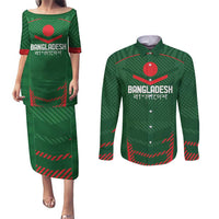 Custom Bangladesh Cricket Couples Matching Puletasi and Long Sleeve Button Shirt Go Tigers Sporty Version LT9 - Wonder Print Shop