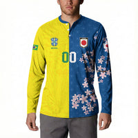 Custom Brazil Japan Football Button Sweatshirt Cultural Fusion Heritage
