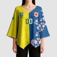Custom Brazil Japan Football Kimono Sleeve Blouse Cultural Fusion Heritage