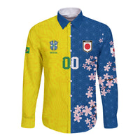 Custom Brazil Japan Football Long Sleeve Button Shirt Cultural Fusion Heritage