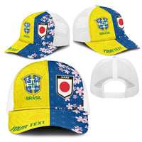 Personalized Brazil Japan Football Mesh Trucker Cap Cultural Fusion Heritage