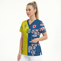 Custom Brazil Japan Football Scrub Top Cultural Fusion Heritage