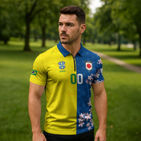 Custom Brazil Japan Football Zipper Polo Shirt Cultural Fusion Heritage
