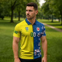 Custom Brazil Japan Football Zipper Polo Shirt Cultural Fusion Heritage