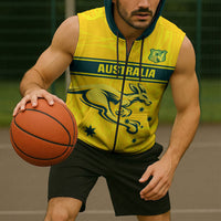 World Cricket Custom Australia Sleeveless Zip Hoodie Aussie! Aussie! Oi! Oi! Oi!