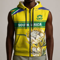 World Cricket Custom South Africa Sleeveless Zip Hoodie Protea Flower Come On Proteas!