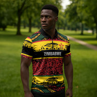 World Cricket Custom Zimbabwe Zipper Polo Shirt Zimbabwe Bird Go Chevrons!