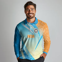 World Cricket Custom India Long Sleeve Polo Shirt Ashoka Chakra Jeetega Bhai Jeetega India Jeetega!