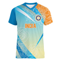 World Cricket Custom India Women V-Neck T-Shirt Ashoka Chakra Jeetega Bhai Jeetega India Jeetega!