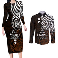 Your Matter Suicide Prevention Couples Matching Long Sleeve Bodycon Dress and Long Sleeve Button Shirts Gold Polynesian Tribal LT9 - Wonder Print Shop