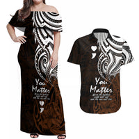 Your Matter Suicide Prevention Couples Matching Off Shoulder Maxi Dress and Hawaiian Shirt Gold Polynesian Tribal LT9 - Wonder Print Shop