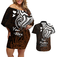 Your Matter Suicide Prevention Couples Matching Off Shoulder Short Dress and Hawaiian Shirt Gold Polynesian Tribal LT9 - Wonder Print Shop