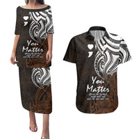 Your Matter Suicide Prevention Couples Matching Puletasi Dress and Hawaiian Shirt Gold Polynesian Tribal LT9 - Wonder Print Shop