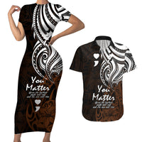 Your Matter Suicide Prevention Couples Matching Short Sleeve Bodycon Dress and Hawaiian Shirt Gold Polynesian Tribal LT9 - Wonder Print Shop