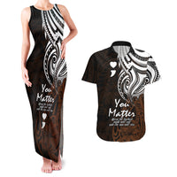 Your Matter Suicide Prevention Couples Matching Tank Maxi Dress and Hawaiian Shirt Gold Polynesian Tribal LT9 - Wonder Print Shop