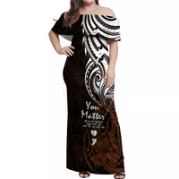 Your Matter Suicide Prevention Off Shoulder Maxi Dress Gold Polynesian Tribal - Wonder Print Shop