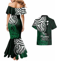 Your Matter Suicide Prevention Couples Matching Mermaid Dress and Hawaiian Shirt Green Polynesian Tribal LT9 - Wonder Print Shop