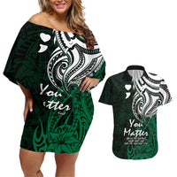 Your Matter Suicide Prevention Couples Matching Off Shoulder Short Dress and Hawaiian Shirt Green Polynesian Tribal LT9 - Wonder Print Shop