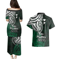Your Matter Suicide Prevention Couples Matching Puletasi Dress and Hawaiian Shirt Green Polynesian Tribal LT9 - Wonder Print Shop