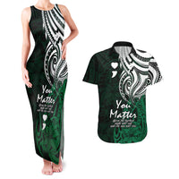 Your Matter Suicide Prevention Couples Matching Tank Maxi Dress and Hawaiian Shirt Green Polynesian Tribal LT9 - Wonder Print Shop