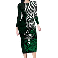 Your Matter Suicide Prevention Long Sleeve Bodycon Dress Green Polynesian Tribal - Wonder Print Shop