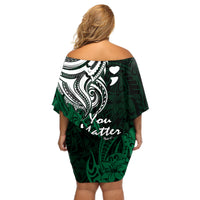 Your Matter Suicide Prevention Off Shoulder Short Dress Green Polynesian Tribal - Wonder Print Shop