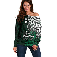 Your Matter Suicide Prevention Off Shoulder Sweater Green Polynesian Tribal - Wonder Print Shop