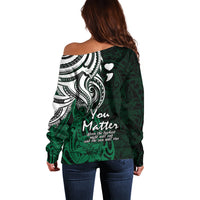 Your Matter Suicide Prevention Off Shoulder Sweater Green Polynesian Tribal - Wonder Print Shop