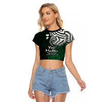 Your Matter Suicide Prevention Raglan Cropped T Shirt Green Polynesian Tribal - Wonder Print Shop