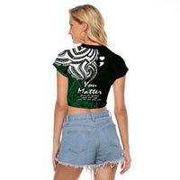Your Matter Suicide Prevention Raglan Cropped T Shirt Green Polynesian Tribal - Wonder Print Shop